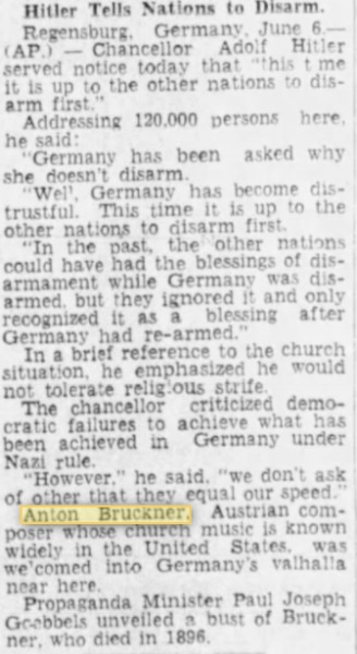 Hartford Courant reports on the 1937 Regensburg Speech